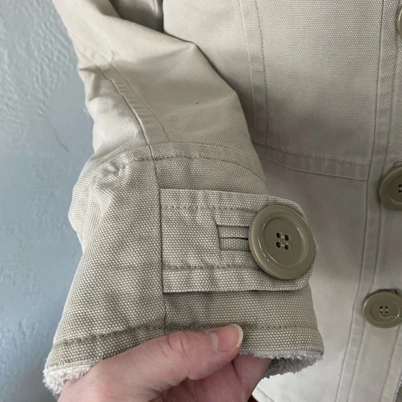 Vtg Y2K Braetan Tan Utility Gorpcore Sherpa Trim Barn Chore Coat Canvas Jacket M - Picture 3 of 12